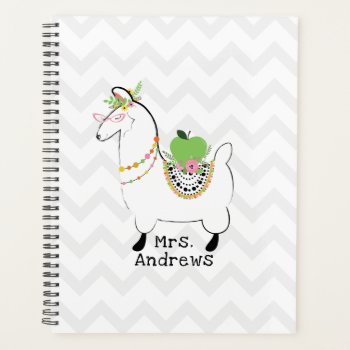 Trendy Teacher Green Apple Llama Floral Planner by thepinkschoolhouse at Zazzle