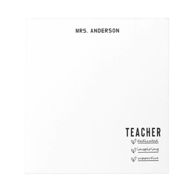 Trendy Teacher To Do List Inspirational  Notepad (Front)