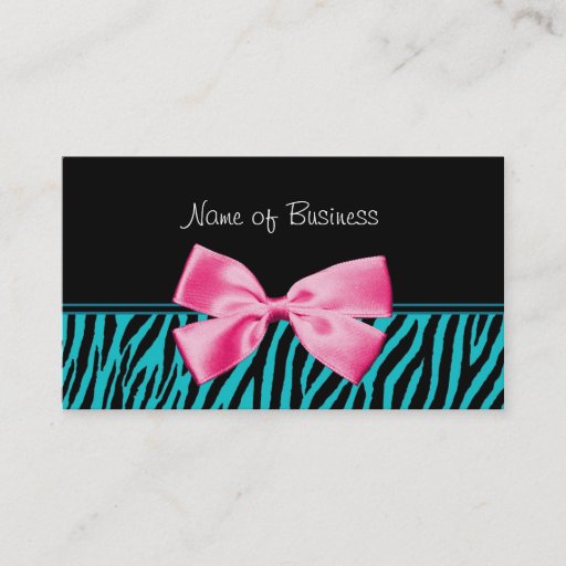 Customizable Trendy Teal Zebra Stripes Hot Pink Ribbon Business Card