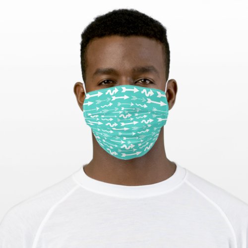 Trendy Teal and White Arrow Pattern Adult Cloth Face Mask