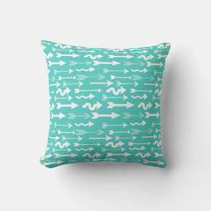 Trendy Teal and White Arrow Pattern Throw Pillow