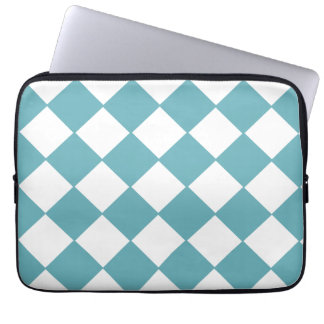 Trendy Teal And White Checkerboard Pattern Laptop Sleeve