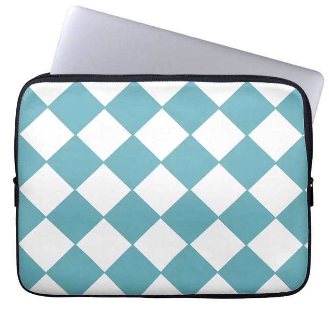 Trendy Teal And White Checkerboard Pattern Laptop Sleeve (Front)