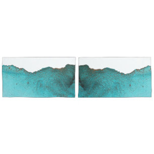 Trendy Teal Black Abstract Art Alcohol Ink Pillow Case