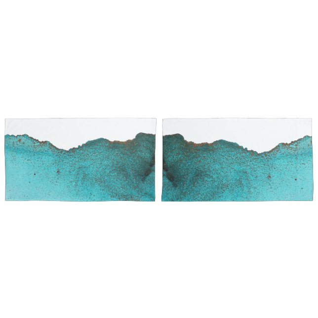 Trendy Teal Black Abstract Art Alcohol Ink Pillow Case (Front-Set)