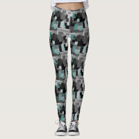 Trendy Teal, Black and Gray Digital Camouflage Leggings