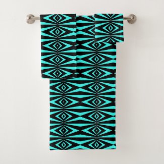 Trendy Teal & Black Op Art Geometric Pattern Bath Towel Set