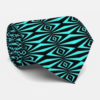 Trendy Teal & Black Op Art Geometric Pattern Neck Tie