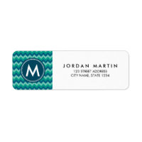 Trendy Teal & Blue Chevron Monogram Address Label