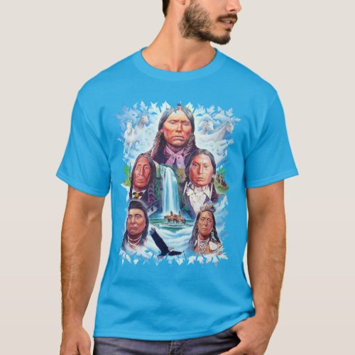 Trendy Teal Blue Famous Native Americans Mens T_Shirt