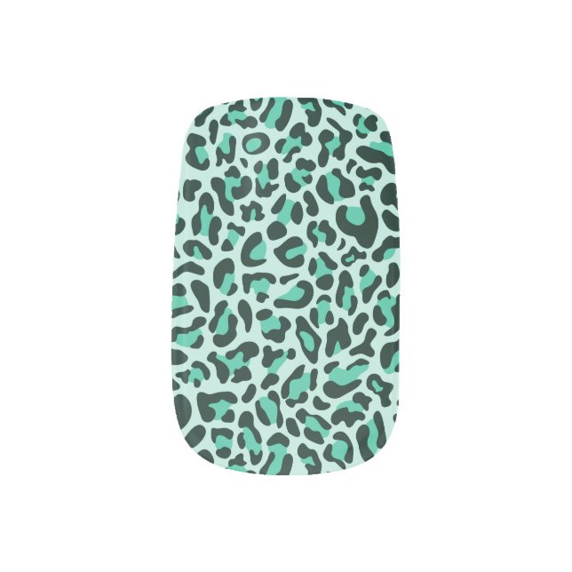 Trendy Teal Blue Leopard Print Minx Nail Art (Left Thumb)