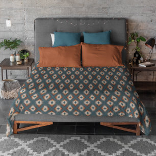 Trendy Teal Blue Orange Dark Brown Gray Tribal Art Duvet Cover