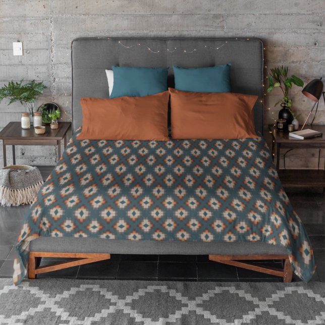 Trendy Teal Blue Orange Dark Brown Gray Tribal Art Duvet Cover (Creator Uploaded)