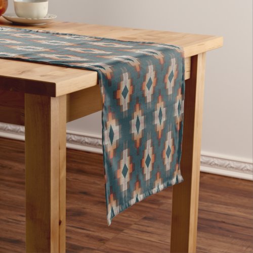Trendy Teal Blue Orange Dark Brown Gray Tribal Art Medium Table Runner