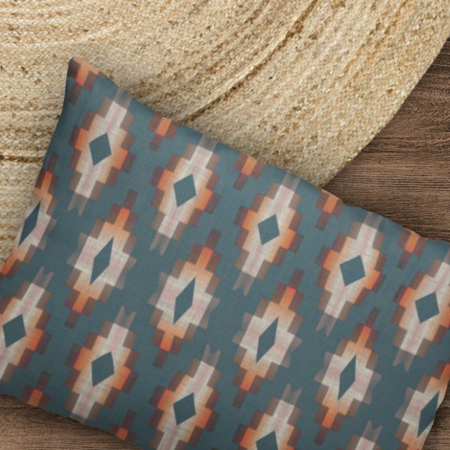 Trendy Teal Blue Orange Dark Brown Gray Tribal Art Pillow Case (Creator Uploaded)