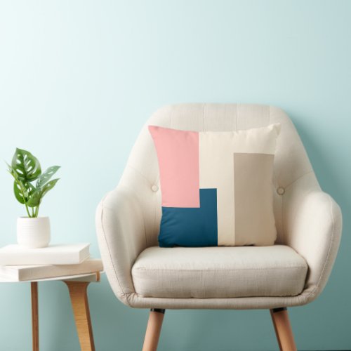 Trendy Teal Blue Peach Pink Colorblocks Pattern Throw Pillow