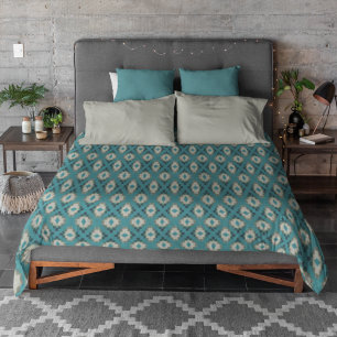 Trendy Teal Blue Taupe Brown Beige Gray Tribal Art Duvet Cover