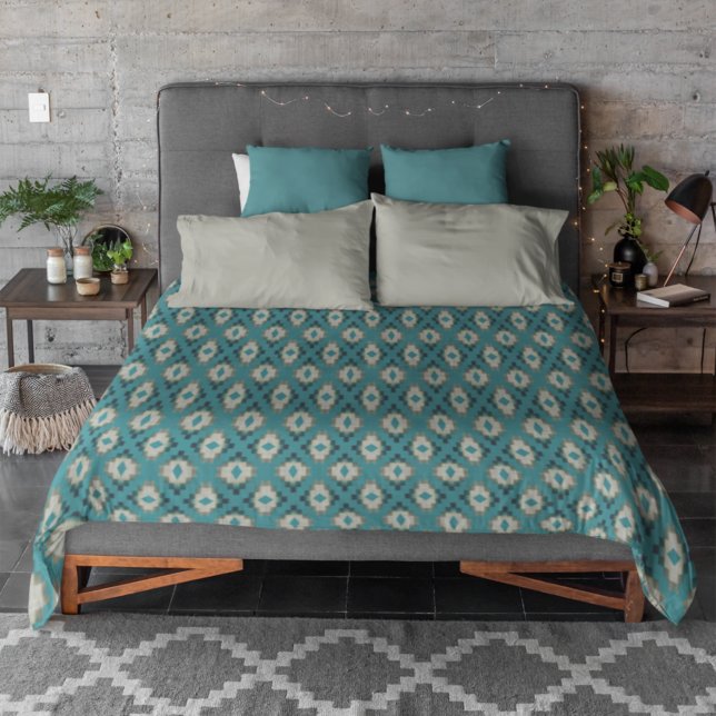 Trendy Teal Blue Taupe Brown Beige Gray Tribal Art Duvet Cover (Creator Uploaded)