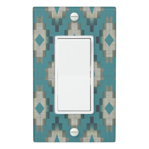 Trendy Teal Blue Taupe Brown Beige Gray Tribal Art Light Switch Cover