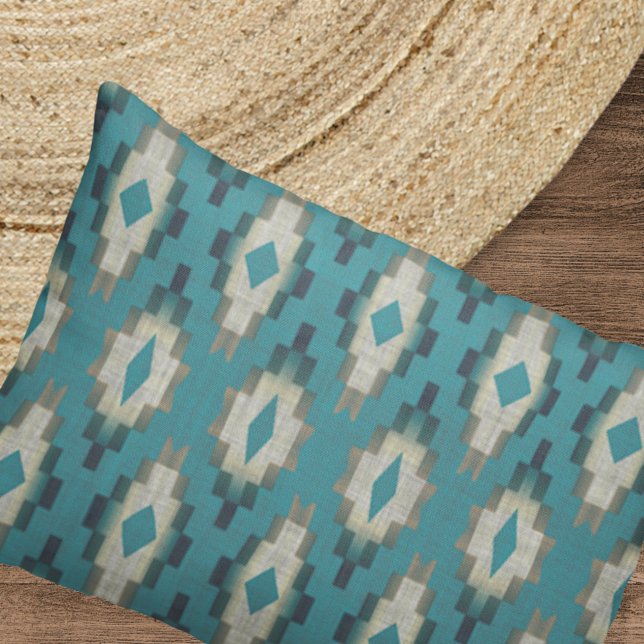 Trendy Teal Blue Taupe Brown Beige Gray Tribal Art Pillow Case (Creator Uploaded)