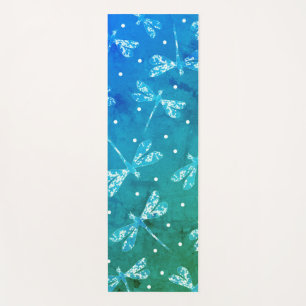 Trendy teal blue watercolor ombre dragonflies yoga mat