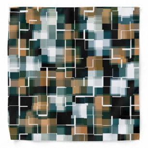 Trendy Teal Brown Black White Plaid Bandana