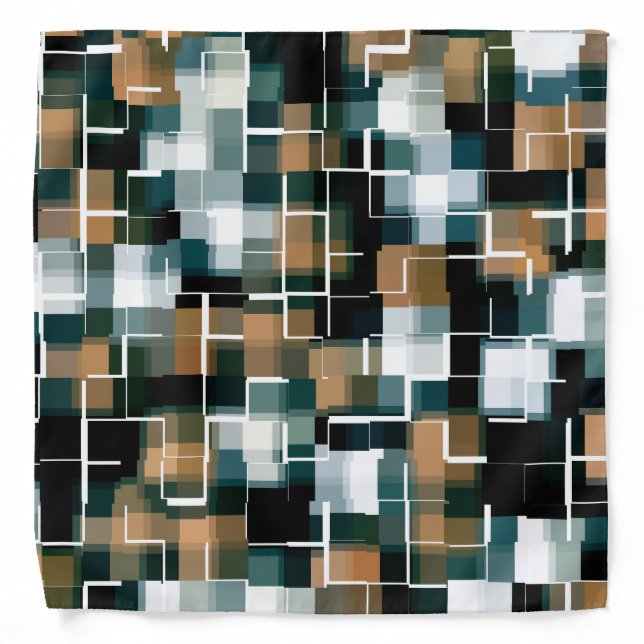 Trendy Teal Brown Black White Plaid Bandana (Front)