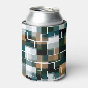Trendy Teal Brown Black White Plaid  Can Cooler