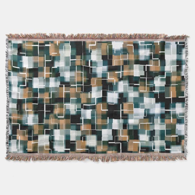 Trendy Teal Brown Black White Plaid Throw Blanket (Front)