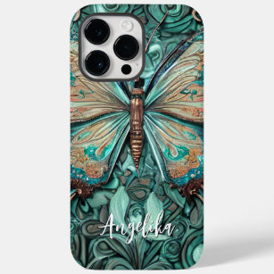 Trendy Teal Butterfly Personalized Name Case-Mate iPhone 14 Pro Max Case