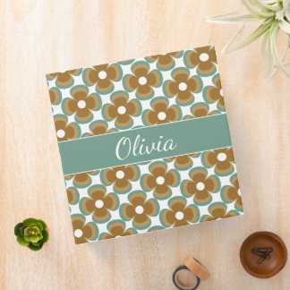 Trendy Teal Caramel Retro Groovy Flowers Seamless 3 Ring Binder