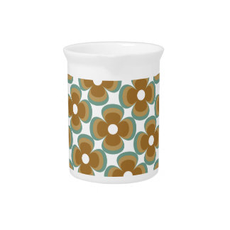Trendy Teal Caramel Retro Groovy Flowers Seamless Beverage Pitcher