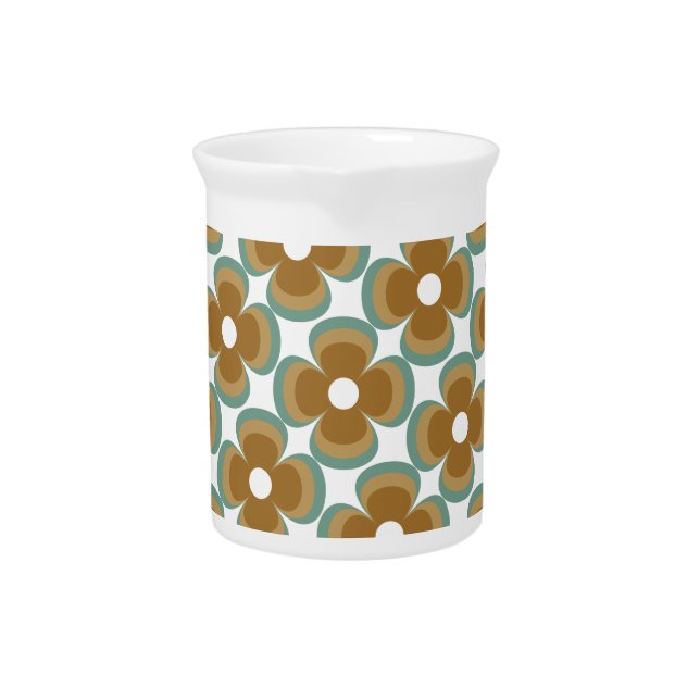 Trendy Teal Caramel Retro Groovy Flowers Seamless Beverage Pitcher (Front)