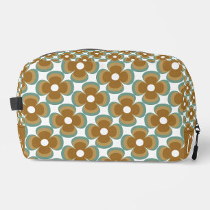Trendy Teal Caramel Retro Groovy Flowers Seamless Dopp Kit