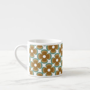 Trendy Teal Caramel Retro Groovy Flowers Seamless  Espresso Cup