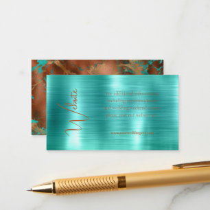 Trendy Teal & Copper Metallic Foil Wedding Website Enclosure Card