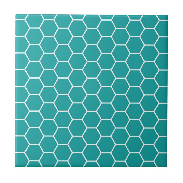 Trendy Teal Geometric Hexagon Pattern Tile