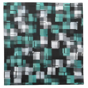 Trendy Teal Green Blue Black White Abstract Plaid Cloth Napkin