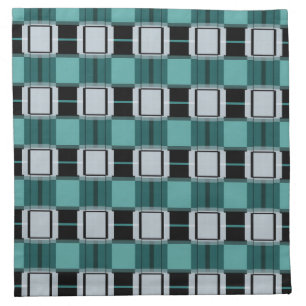 Trendy Teal Green Blue Black White Abstract Plaid Cloth Napkin