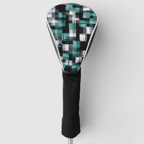 Trendy Teal Green Blue Black White Abstract Plaid Golf Head Cover