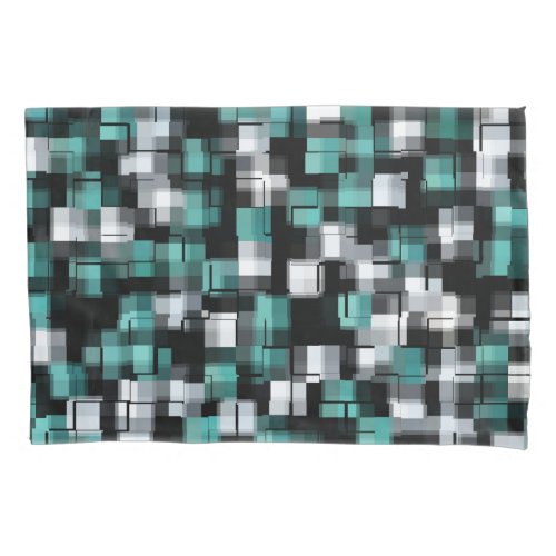 Trendy Teal Green Blue Black White Abstract Plaid Pillow Case