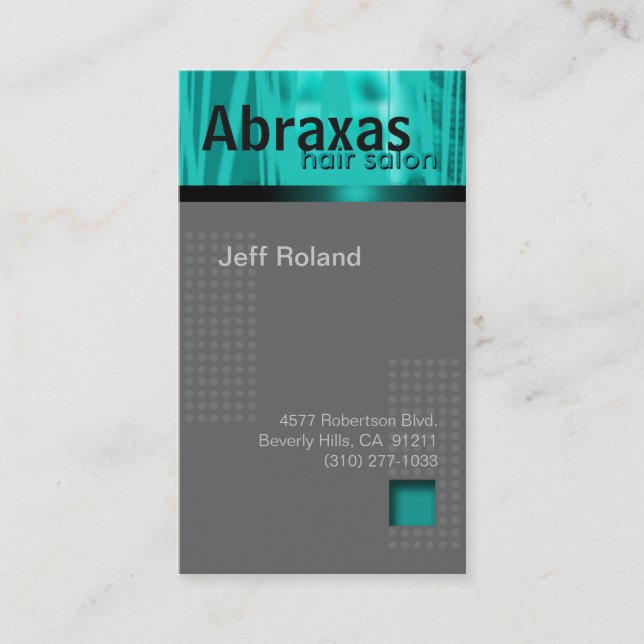 Trendy Teal Grey Business Card "Abraxas" (Front)