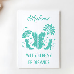 Trendy Teal Las Vegas Showgirl Bridesmaid Proposal Card