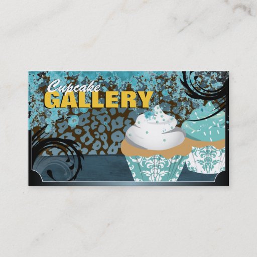 Customizable Trendy Teal Leopard Print Cupcake Business Card