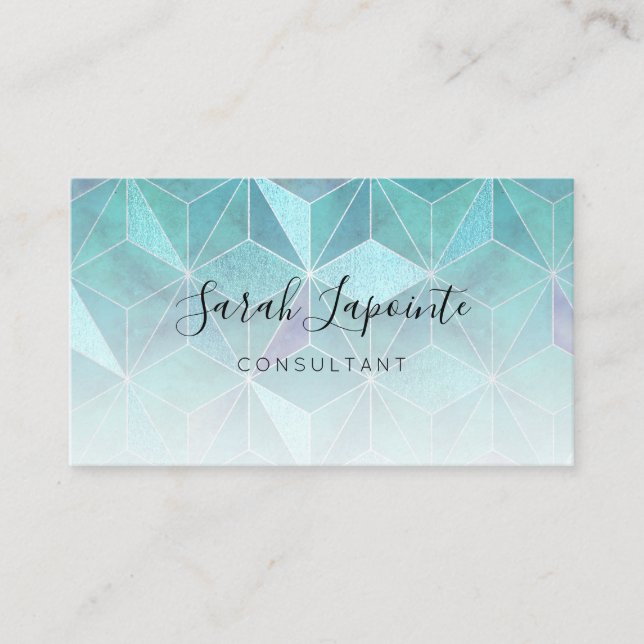 Trendy Teal Marble Gemstone Geometric Design Business Card (Front)