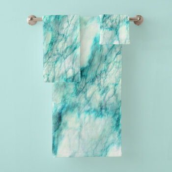 Trendy Teal Marble Pattern Bath Towel Set by TabbyGun at Zazzle