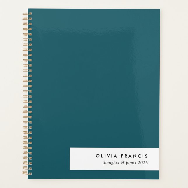 Trendy Teal Modern Minimalist Stylish 2026 Planner (Front)