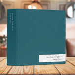 Trendy Teal Modern Minimalist Stylish 3 Ring Binder<br><div class="desc">A stylish minimalist personalized binder design with modern typography which can easily be personalised with your own name. The design features a stylish horizontal banner on a teal blue green background.</div>