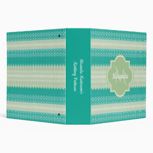Trendy Teal Neo Mint Green Knit Pattern and Name Binder
