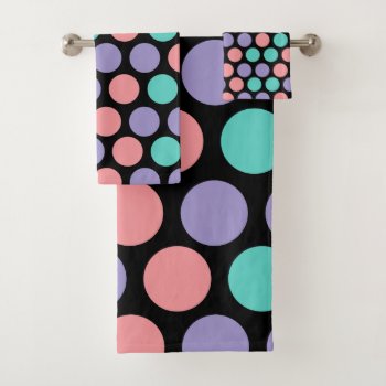 Trendy Teal Peach Purple Polka Dot Pattern Bath Towel Set by idesigncafe at Zazzle